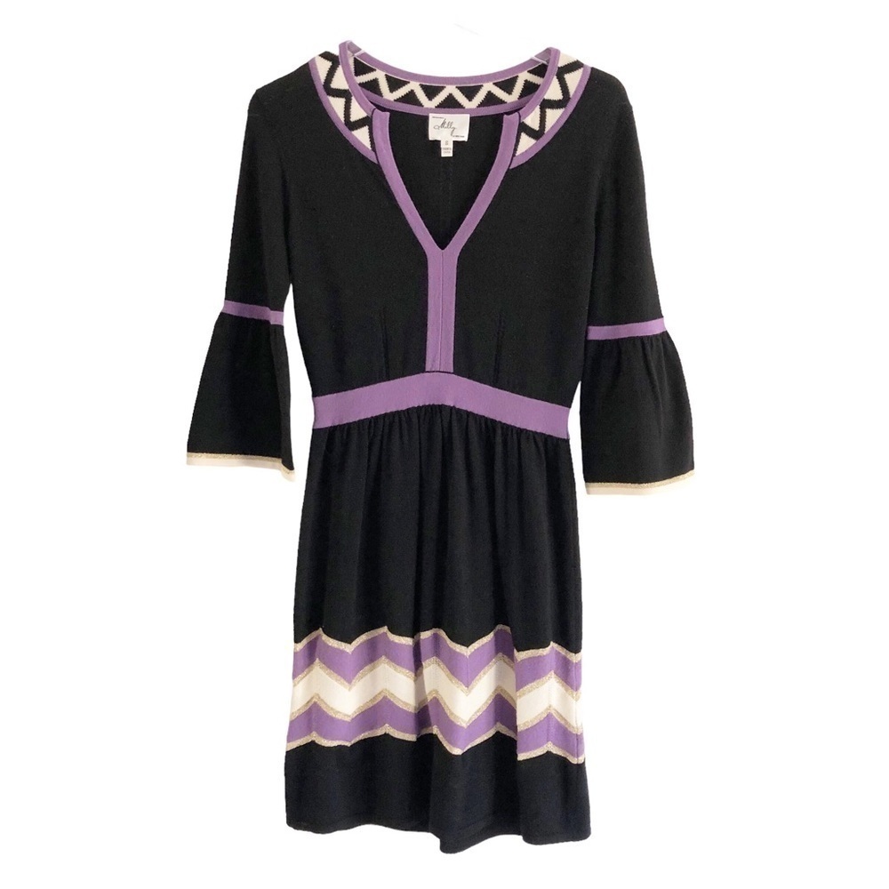 Milly Sweater Dress Black Chevron Knit Wool Dress Small